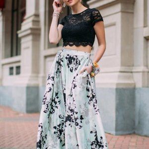 Jade Floral Skirt Two Piece Prom Dress